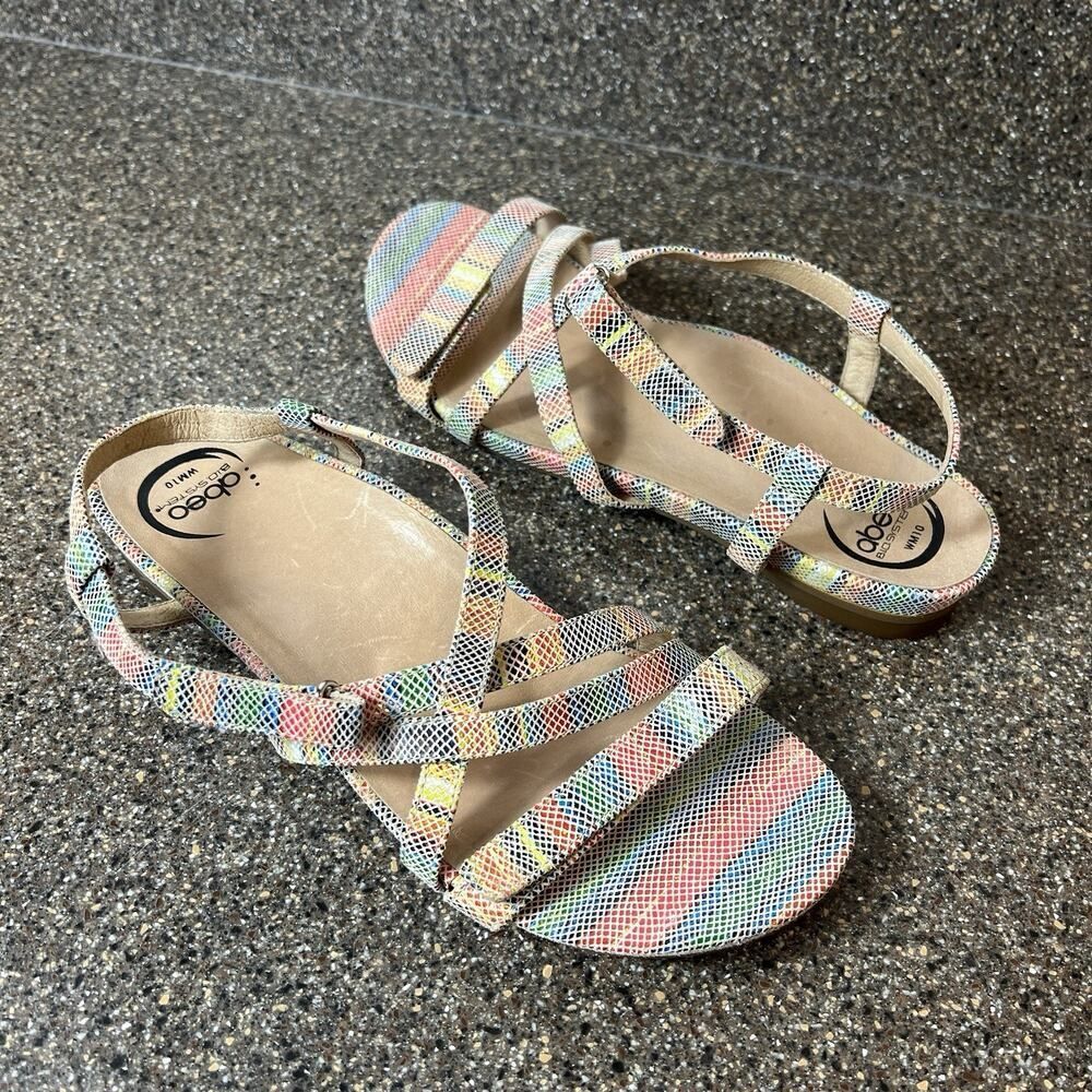 Abeo Multicolor Leather Sandals Womens Size 10M Strappy Sling Back Open Toe Flat
